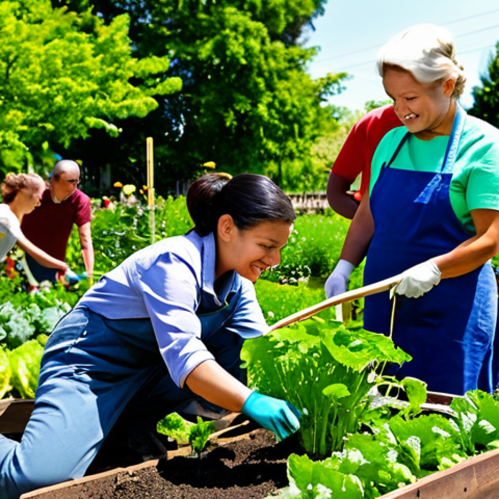 Community Garden Success**

A diverse group of people, fully clothed in gardening attire, working together in a flourishing community garden filled with vegetables and flowers, appropriate content, safe for work, perfect anatomy, natural proportions, vibrant colors, sunny day, professional photography, high quality, modest clothing, family-friendly scene.

**