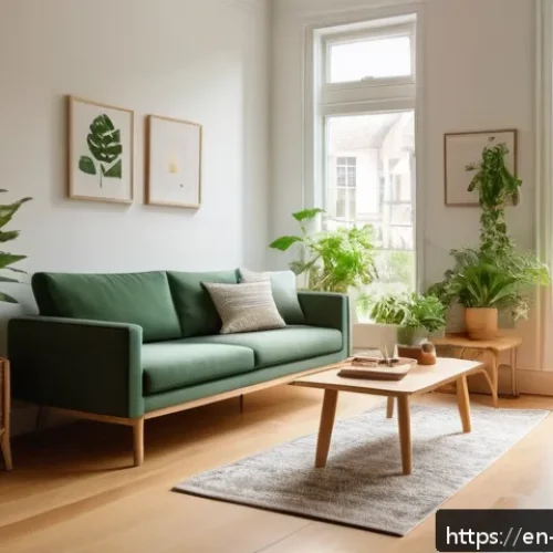 Home 30 환경 보호 캠페인에 참여하는 방법 - A cozy, sunlit living room featuring a modern minimalist design with natural wood furniture, lush gr...